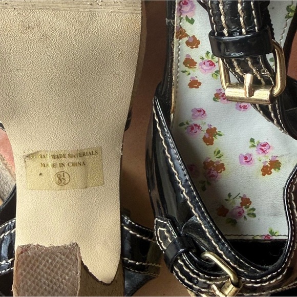 Black patent buckle and tan weave heels with buckles - Picture 6 of 6